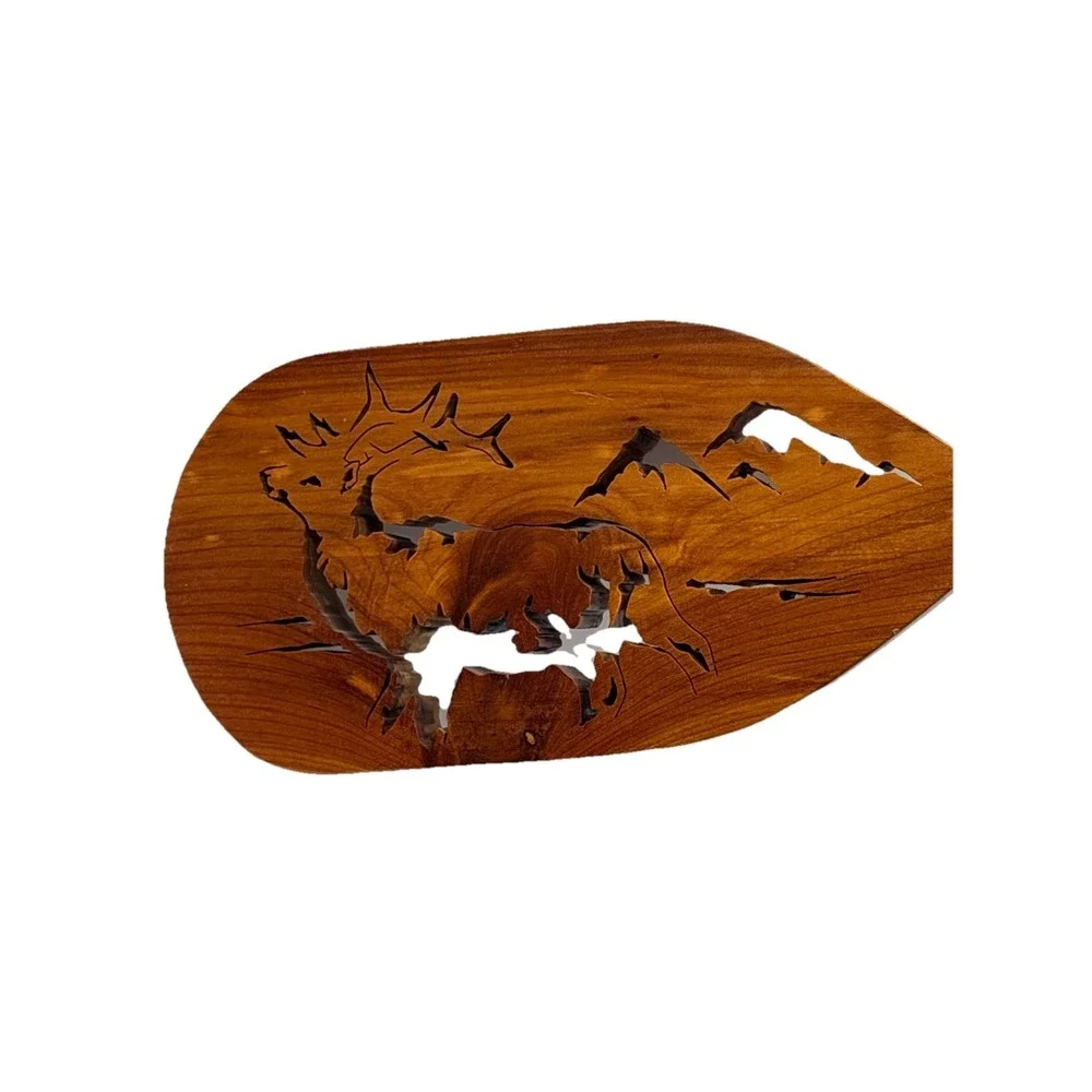 Wood Elk Cut Out  Wall Mount Key Holder 5 Hooks Cabin Core Lodge Hat Hook